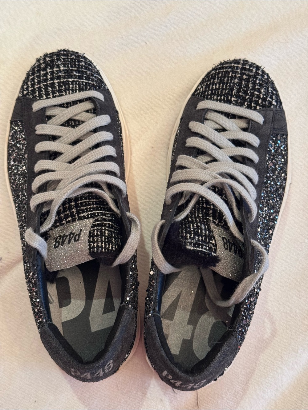 P448 Black and Silver Glitter Tweed Sneakers